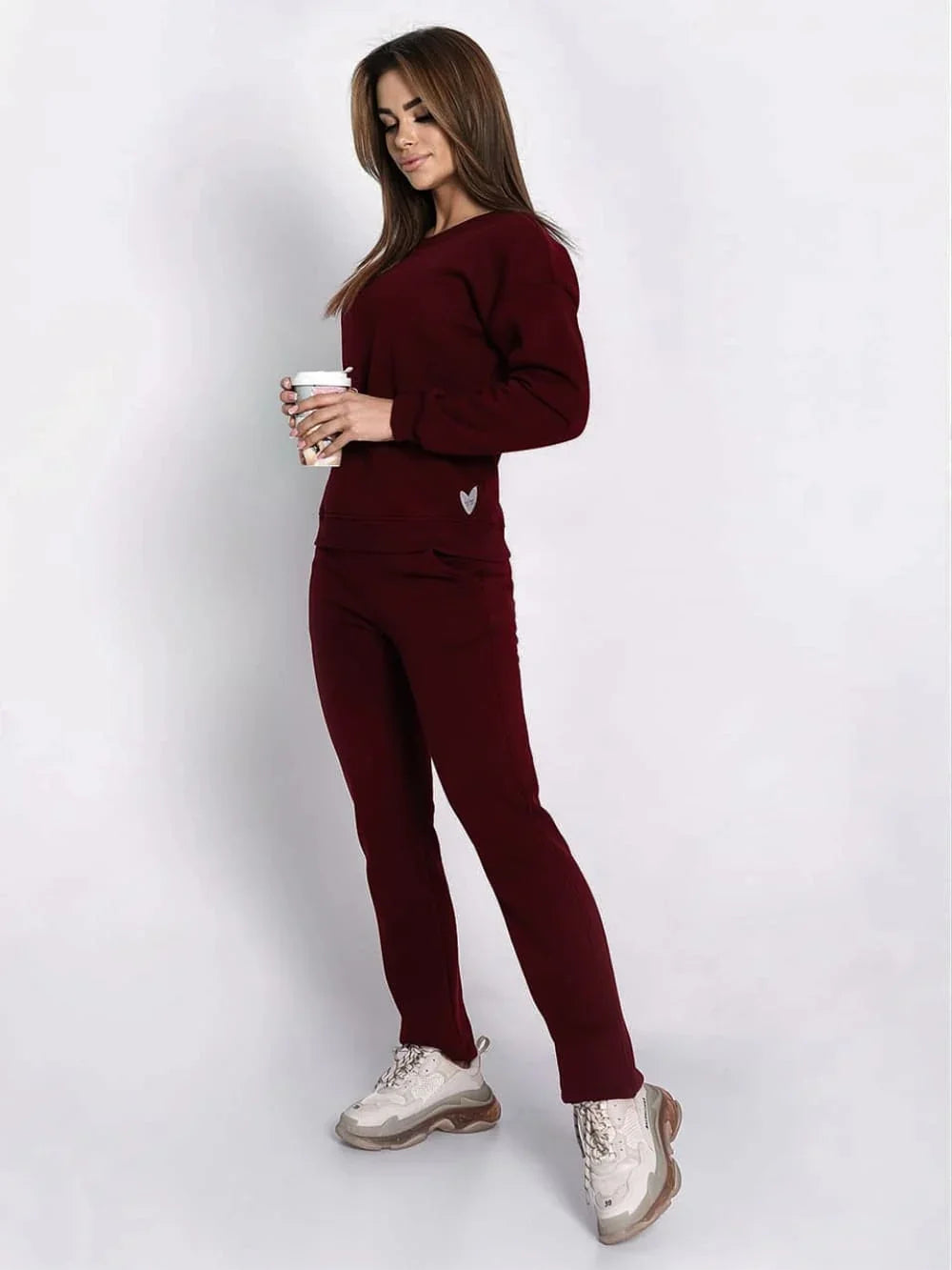 Insulated tracksuit for women sweatshirt and loose pants burgundy - Which Mark