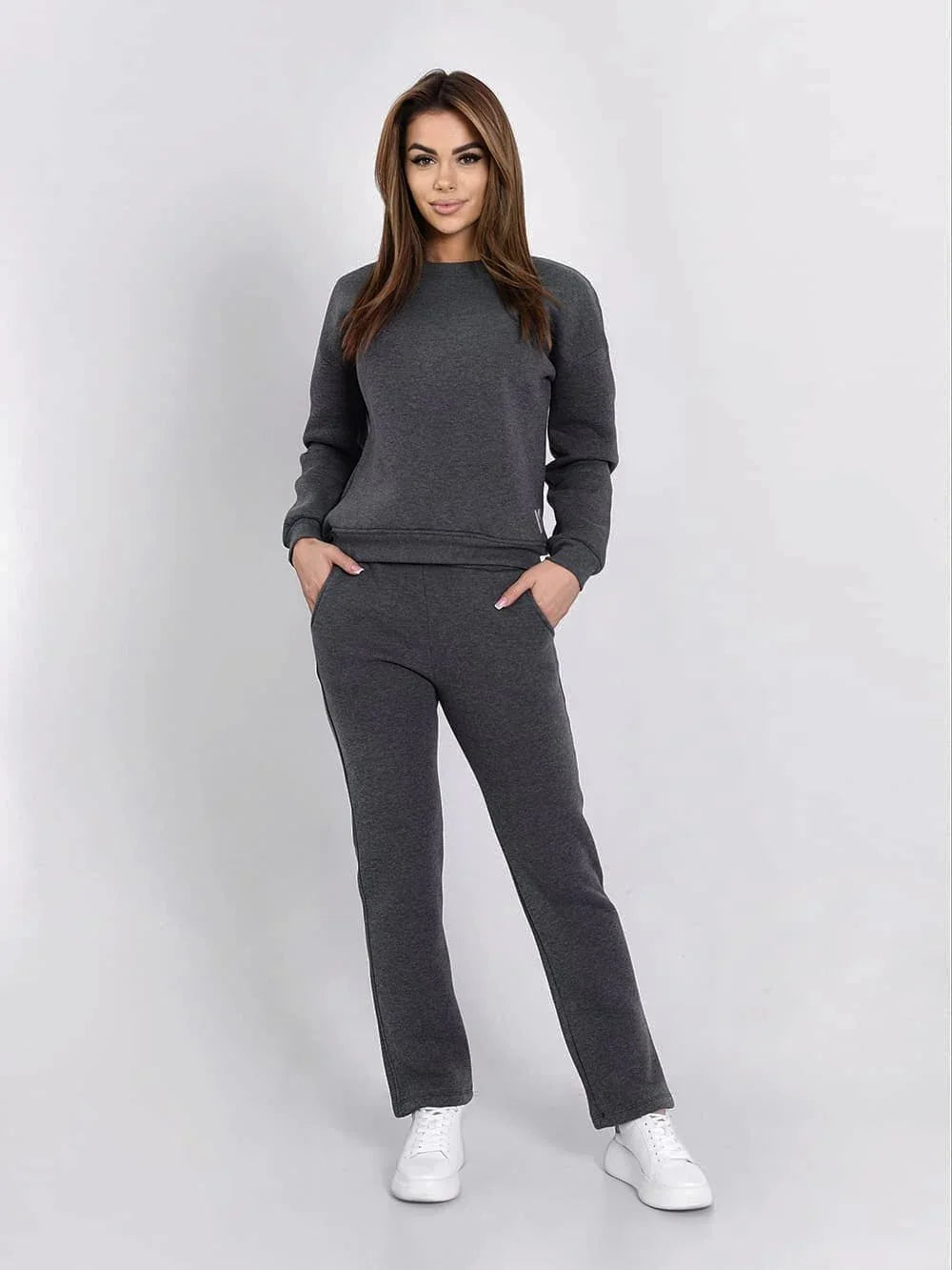 Insulated tracksuit for women sweatshirt and loose pants graphite - Which Mark