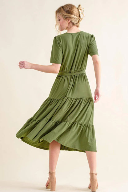 And The Why Soft Short Sleeve Tiered Midi Dress - Which Mark