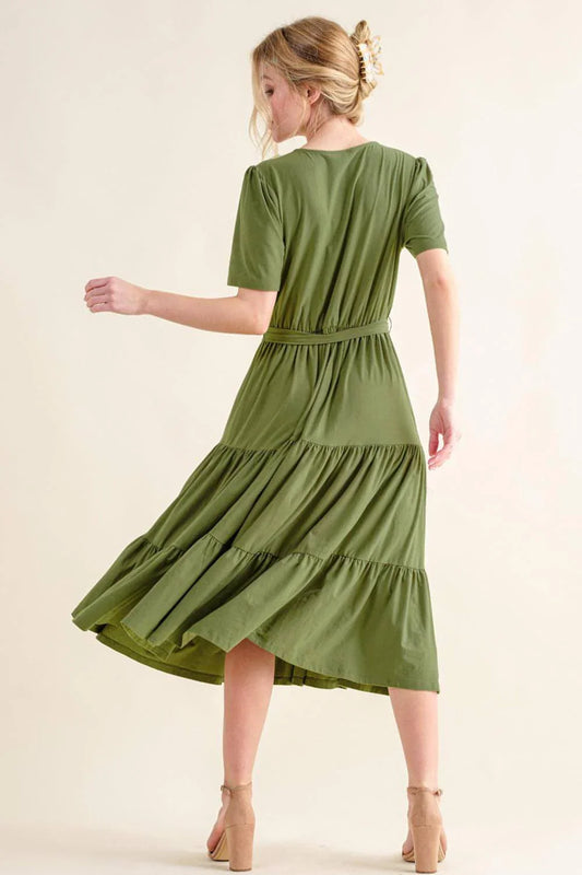 And The Why Soft Short Sleeve Tiered Midi Dress - Which Mark