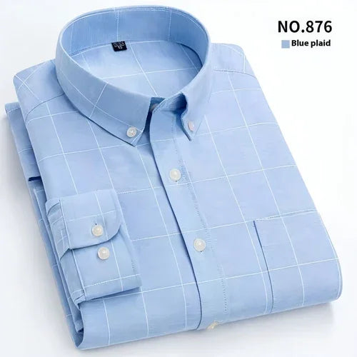 Men's Oxford Pure Color Slim Shirt For Young And Middle-aged People - Which Mark