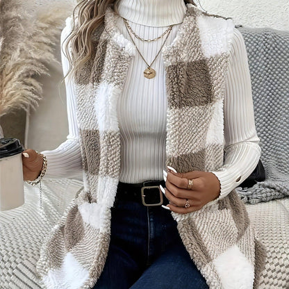 A.1 Coat Loose Plaid Color Stitching Knitted Cardigan Sweater Women - Which Mark