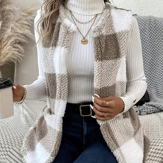 A.1 Coat Loose Plaid Color Stitching Knitted Cardigan Sweater Women - Which Mark