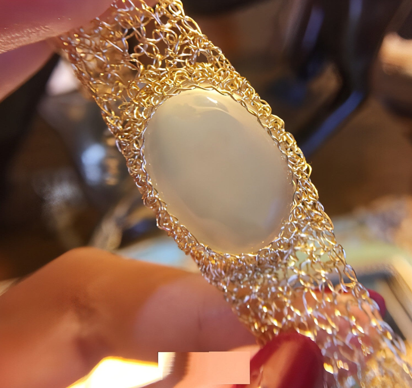 14k Gold Wire Natural White Chalcedony Bracelet - Which Mark