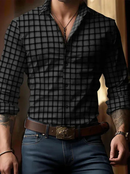 Breathable Volkswagen Casual Versatile Lattice Men's Long Sleeve Shirt - Which Mark