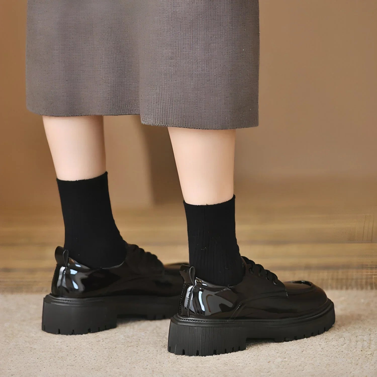 Platform Leather Shoes Women's British Style Slimming - Which Mark
