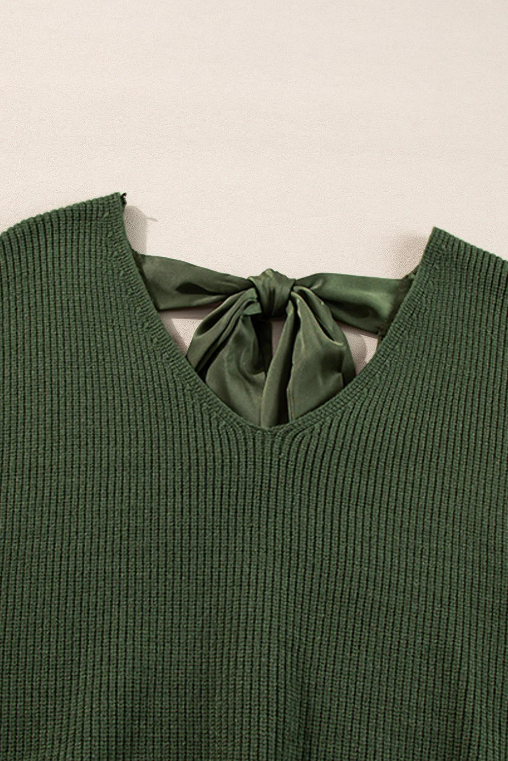 Jungle Green Lantern Sleeve V Neck Knot Back Sweater - Which Mark
