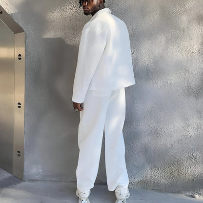 Men's Solid Color Fashion Tracksuit Top Casual Pants Two-piece Set - Which Mark