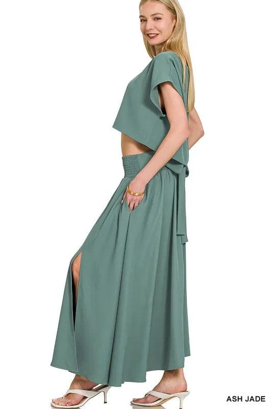 Zenana Heavy Woven Span Crop Tee & Skirt Set - Which Mark
