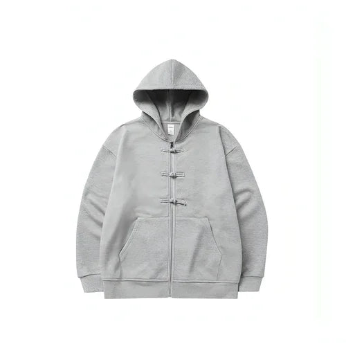 New Chinese Style Buckle Fleece Zipper Hooded Sweater - Which Mark