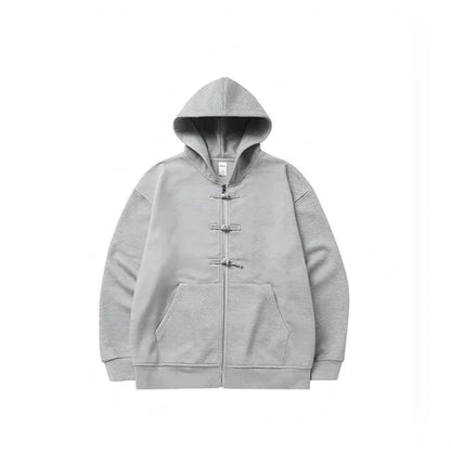 New Chinese Style Buckle Fleece Zipper Hooded Sweater - Which Mark