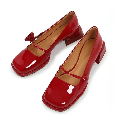 A Rose Single Shoe Square Toe Low-heel Bridal Shoes - Which Mark