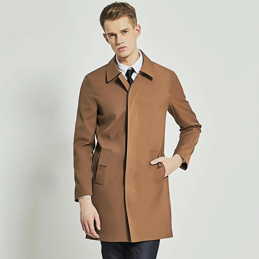 Men Trench Coat Navy Blue Single Breasted - Which Mark