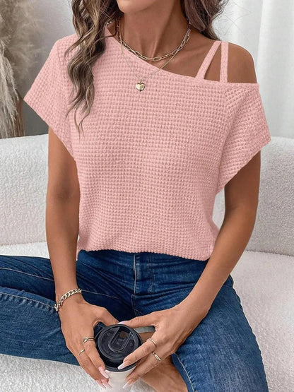 Asymmetrical Neck Short Sleeve T-Shirt - Which Mark