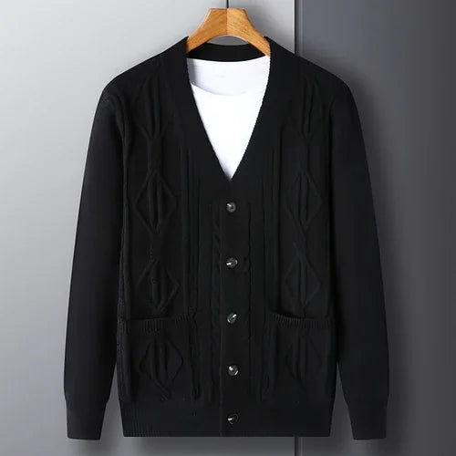 Knitted Cardigan Rhombus Loose Casual Sweater Coat Men - Which Mark