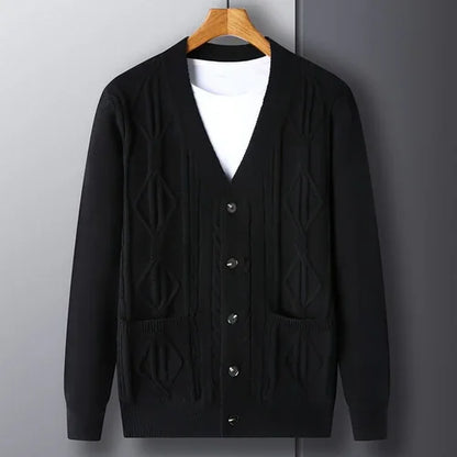 Knitted Cardigan Rhombus Loose Casual Sweater Coat Men - Which Mark