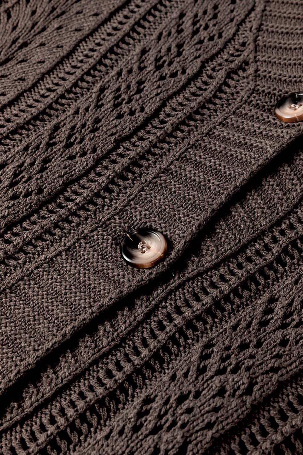 Dark Khaki Open Knit Drop Shoulder Sweater Cardigan - Which Mark