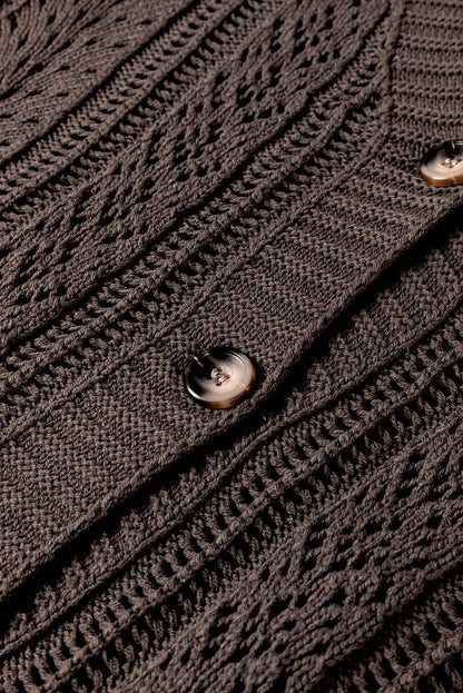 Dark Khaki Open Knit Drop Shoulder Sweater Cardigan - Which Mark