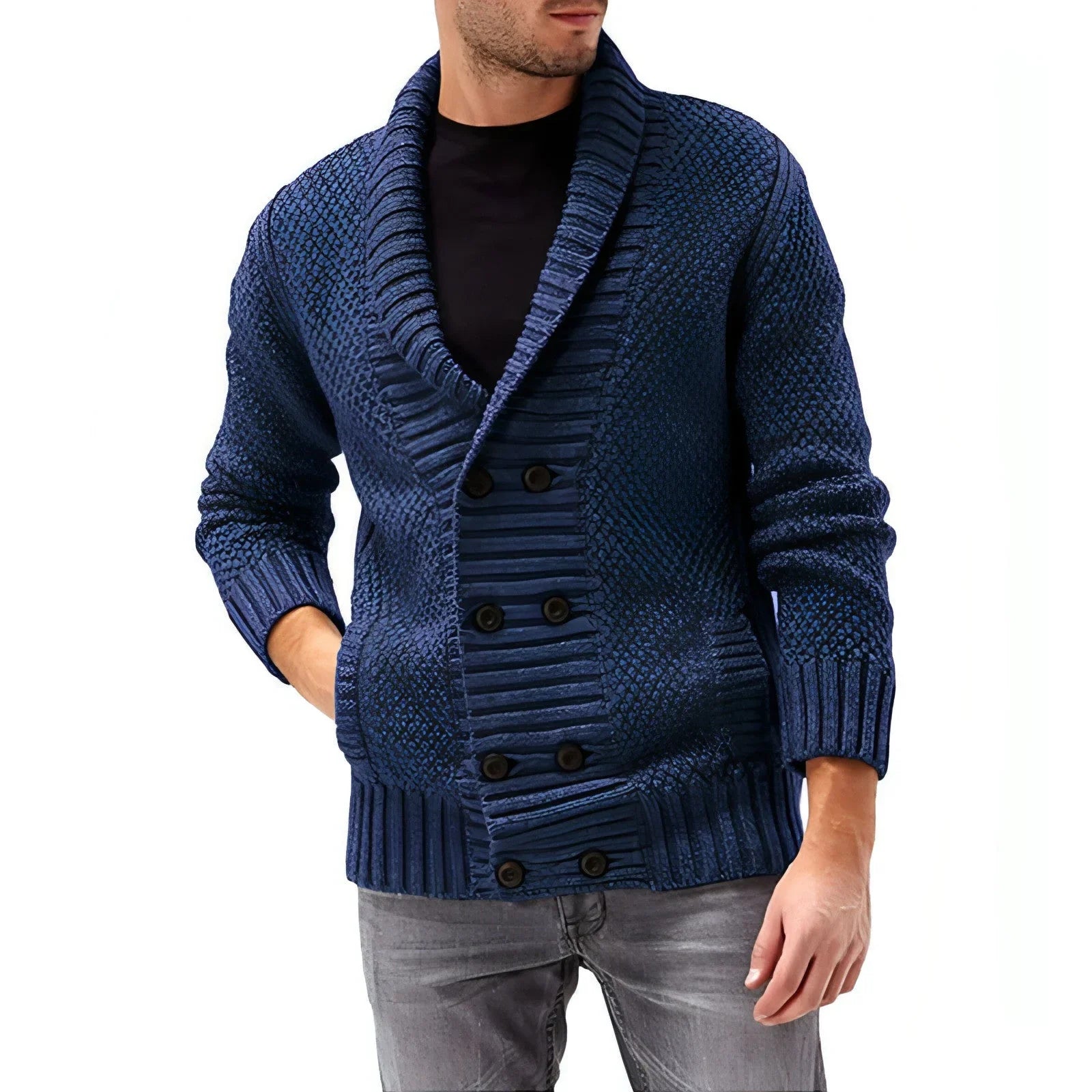 Fashion Simple Solid Color Men's Comfortable Long Sleeve Lapel Sweater - Which Mark