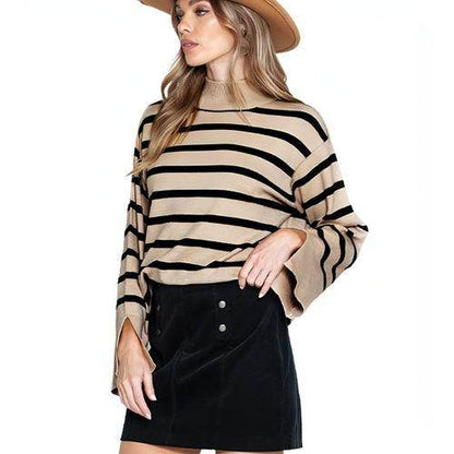 Striped Turtleneck Sweater Women's Cuffs - Which Mark