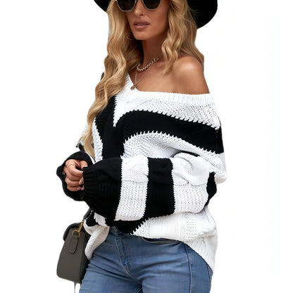 Striped Stitching Sweater Pullover - Which Mark