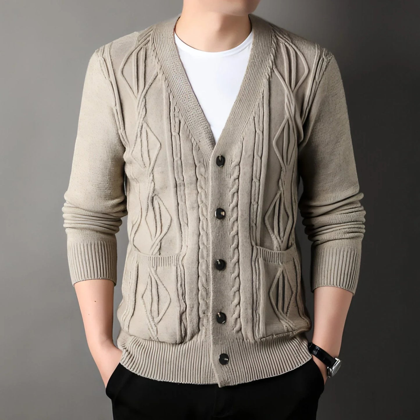 Knitted Cardigan Rhombus Loose Casual Sweater Coat Men - Which Mark