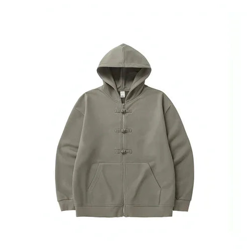 New Chinese Style Buckle Fleece Zipper Hooded Sweater - Which Mark