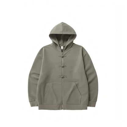 New Chinese Style Buckle Fleece Zipper Hooded Sweater - Which Mark
