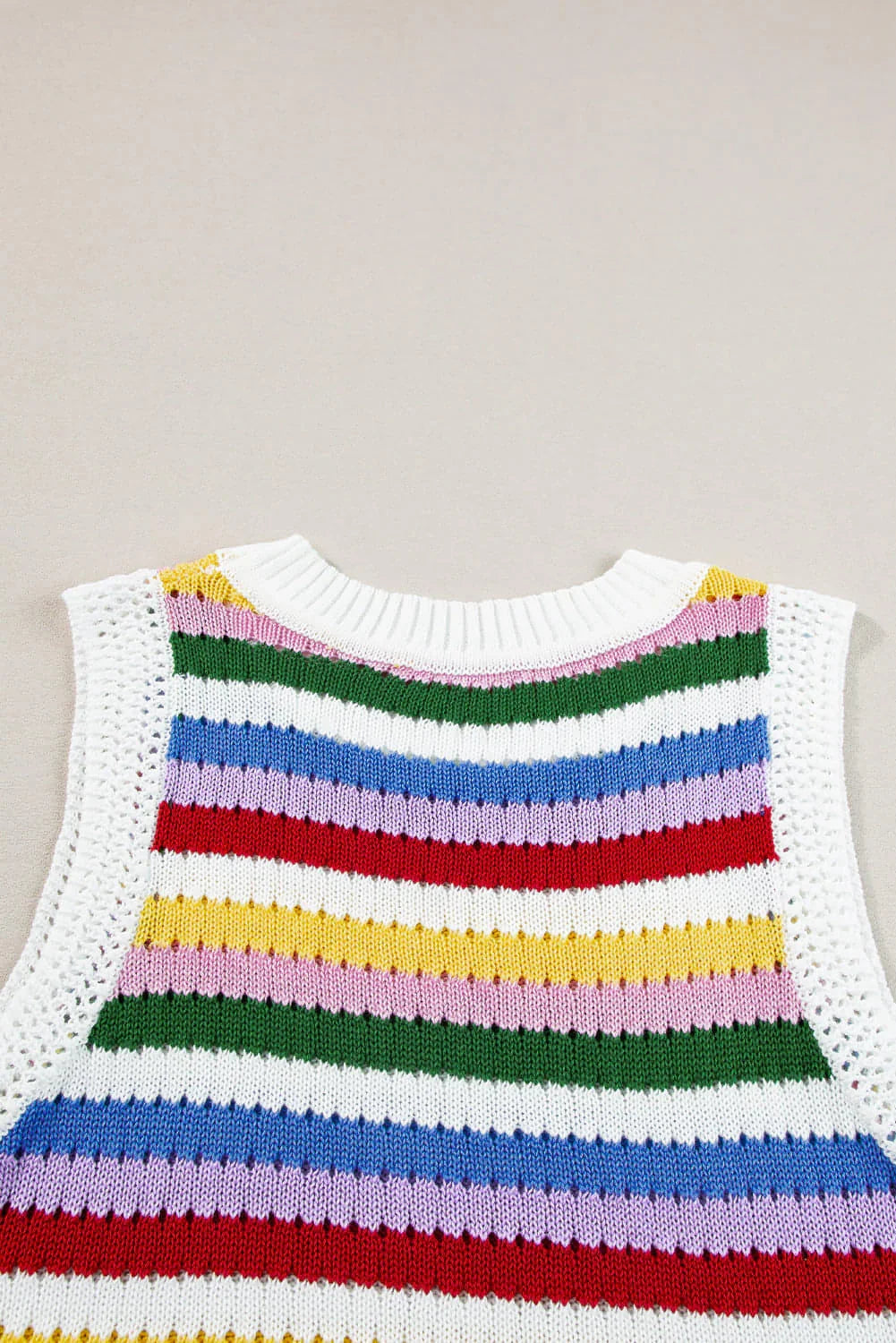 Multicolour Striped Knitted Eyelet Slim Sweater Vest - Which Mark