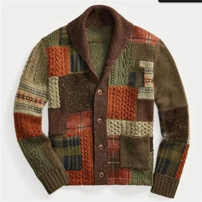 Men's Patchwork Colorblock Cardigan – Casual Retro Sweater Coat - Which Mark