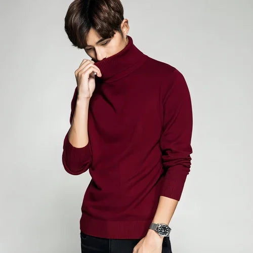 Solid Color Long Sleeve Turtleneck Pullover Men's Base Sweater - Which Mark