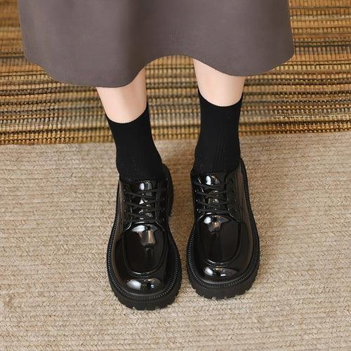 Platform Leather Shoes Women's British Style Slimming - Which Mark