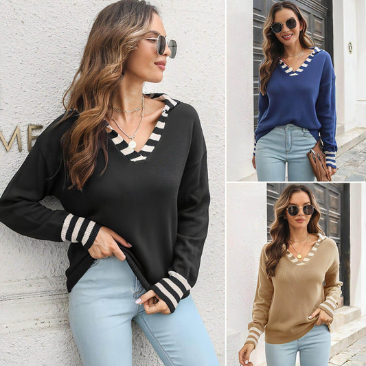 Striped Lapel Sweater Women's - Which Mark