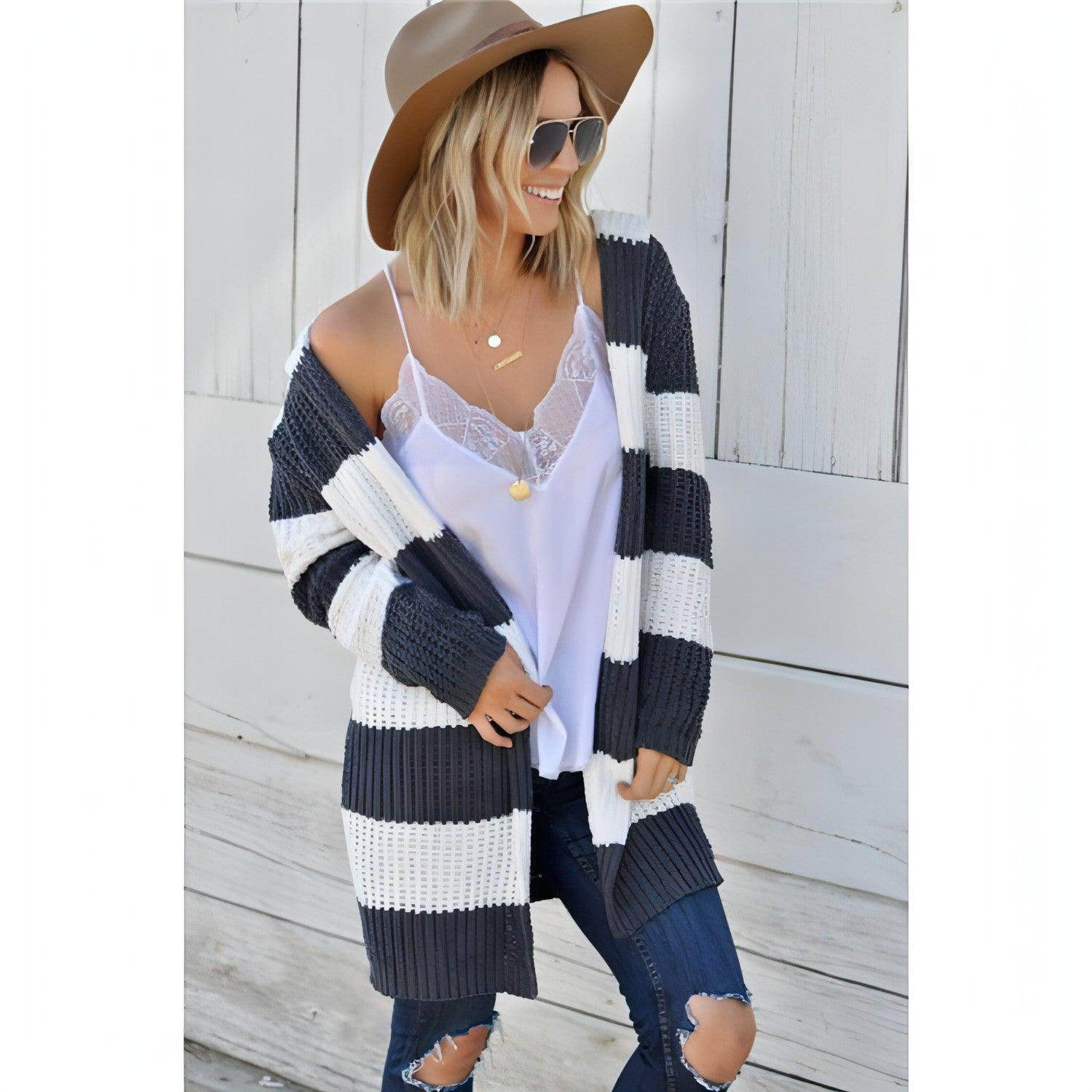 Mid-color Hooded Mid-length Cardigan Jacket Women Sweater - Which Mark