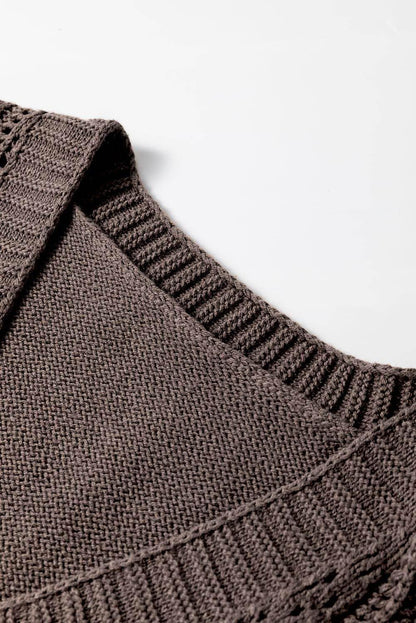 Dark Khaki Open Knit Drop Shoulder Sweater Cardigan - Which Mark