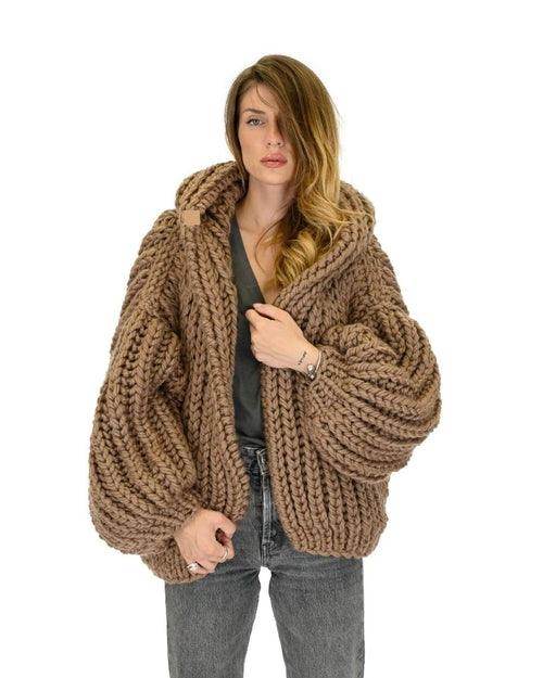 Loose And Hooded Cardigan Coat Handmade Knitting Needle Women's - Which Mark