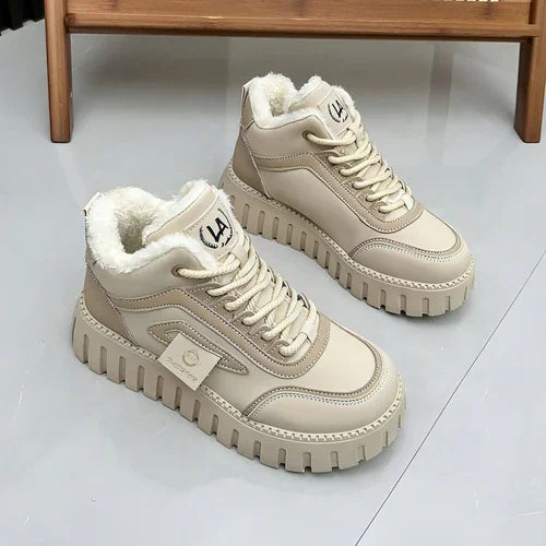 Fleece-lined Warm White Shoes For Women High-top Board Shoe - Which Mark