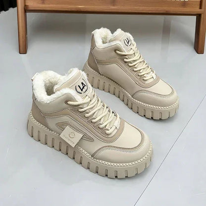 Fleece-lined Warm White Shoes For Women High-top Board Shoe - Which Mark