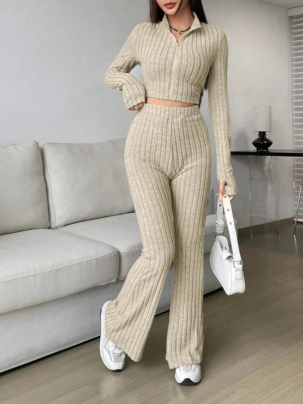 Honey Zip Up Long Sleeve Top and Pants Set - Which Mark