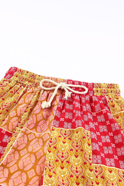 Bohemian Patchwork Drawstring Wide Leg Pants - Which Mark
