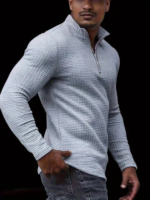 Outdoor Stand Collar Half Zip Training T-shirt Waffle Sports Bottoming - Which Mark