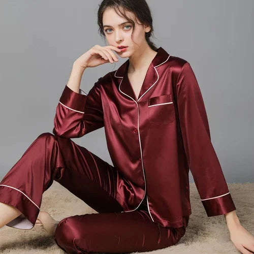 New Spring And Autumn Silk Couple Pajamas For Women - Which Mark