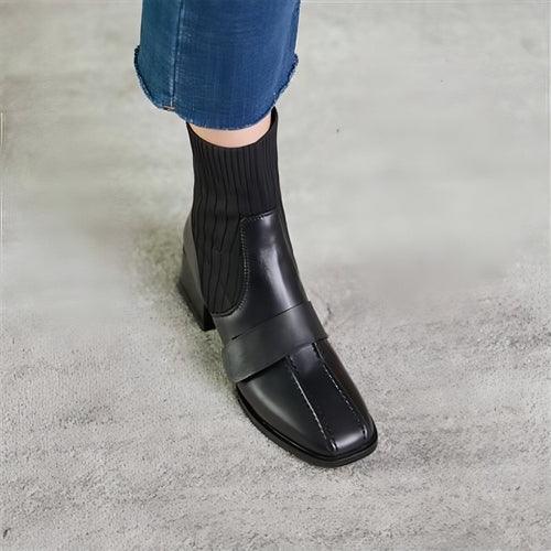 Large Brown Square Toe Mid-heel Soft Leather Shoes - Which Mark