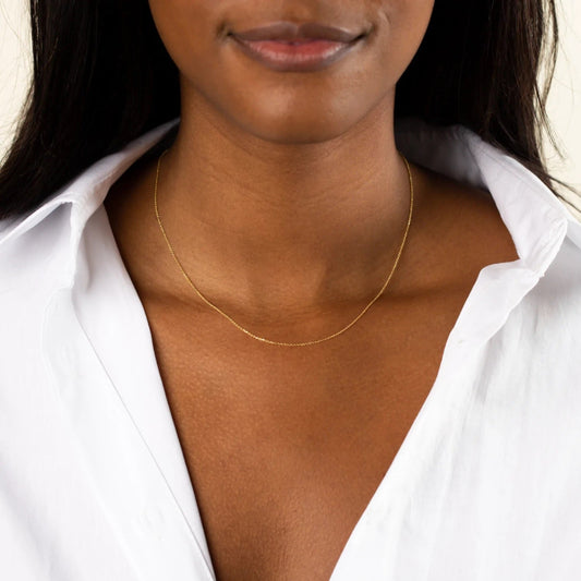14K Gold Thin Baby Cable 18" Chain Necklace - Which Mark