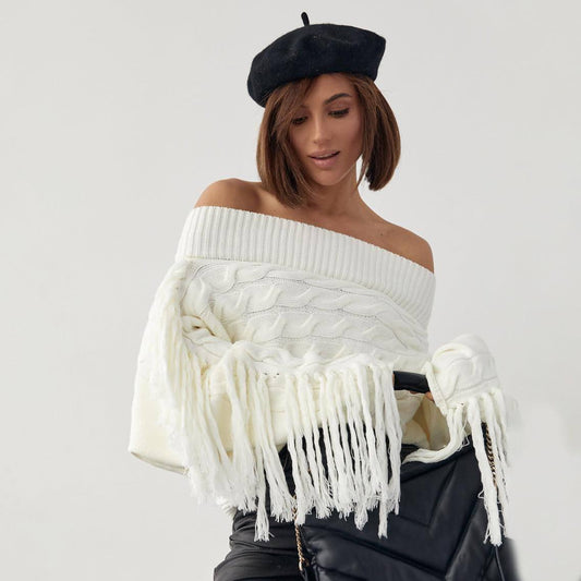 A Pure Color Elegant Style Woolen Tassel Design Sweater Women - Which Mark