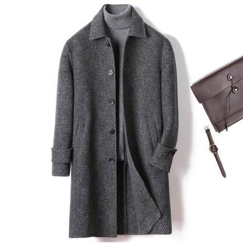 Cashmere Wool Trench Coat Winter Plaid Long Casual Coat Jacke Men - Which Mark