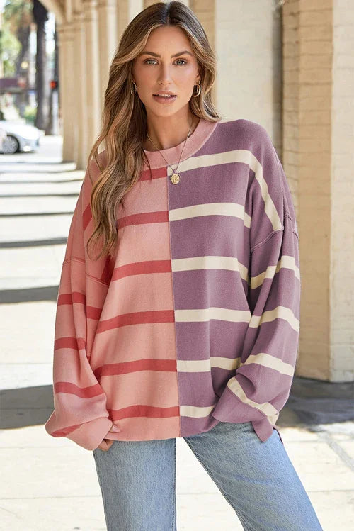 Pink Stripe Colorblock Oversized Sweater - Which Mark