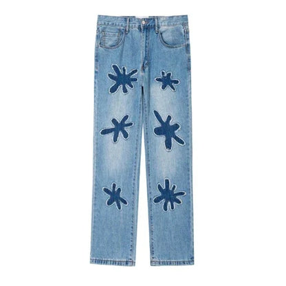 Retro Burnt Flowers Niche Wash Old Jeans For Men - Which Mark