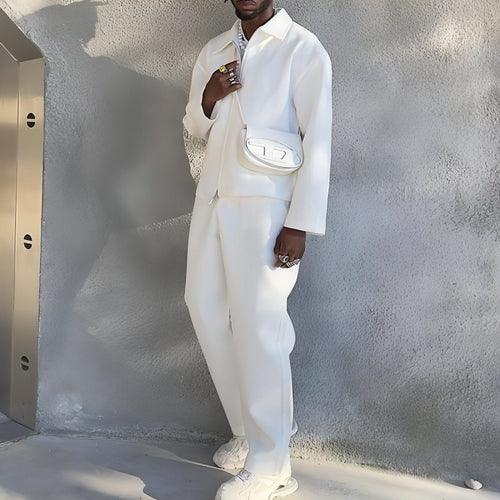 Men's Solid Color Fashion Tracksuit Top Casual Pants Two-piece Set - Which Mark