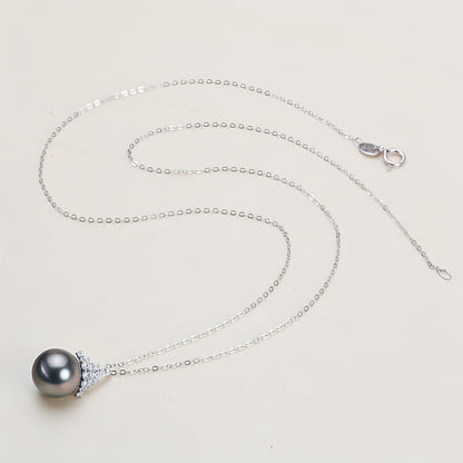 Black Pearl 18K Gold Pendant S925 Silver Necklace Female - Which Mark